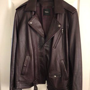 Theory Tralsmin Wilmore Leather Moto Jacket Burgundy L New